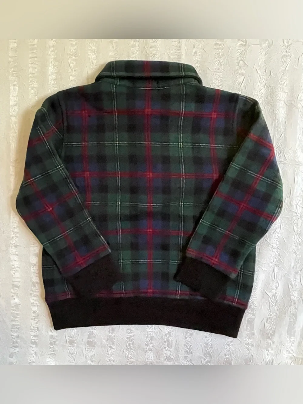 Ralph Lauren Green Navy Plaid Half‑Zip Sweater with Black Trim Kid Sz 4
